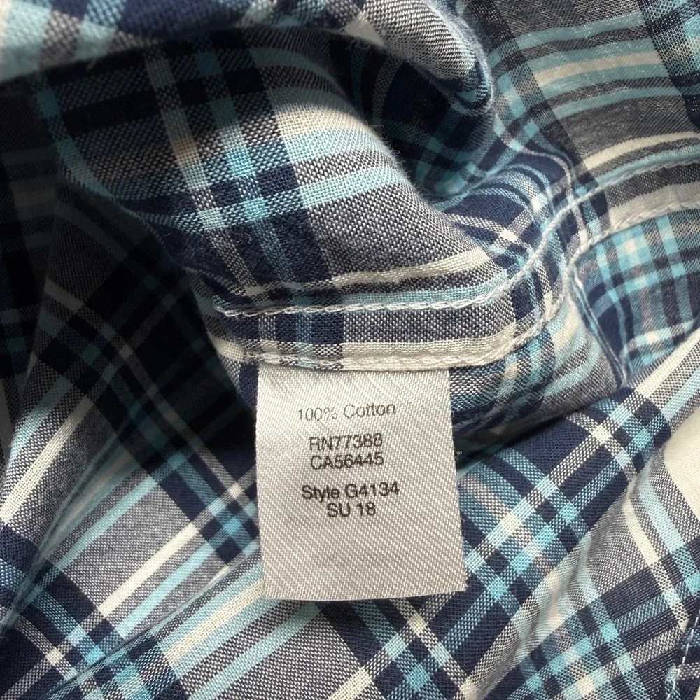J.Crew Madras Plaid Button Down Shirt Men's Medium Blue Gray Cotton Casual